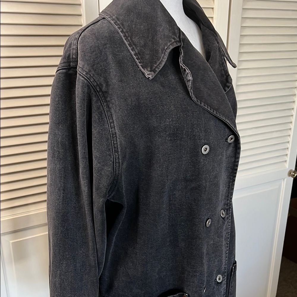 Agolde Black Double-Breasted cotton peacoat Jacket LG - Picture 6 of 12